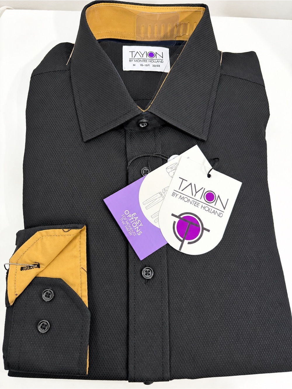 Taylor Black Dress Shirt with Gold Contrast Trim